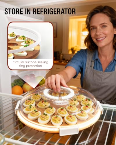 Image of Renmxj Deviled Egg Containers with Lid, 2026 New Wooden Deviled Egg Platter Carrier Holder Trays with 24 Slots for Party and Home Kitchen, White Lid