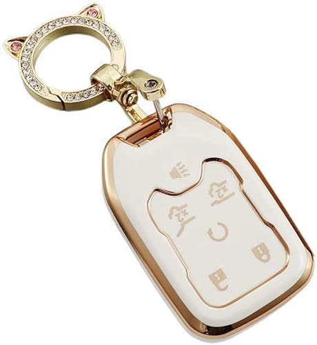 Miniatura 2 de YANMW Funda para llavero para Cadillac Escalade CTS SRX XT5 ATS STS CT6 ATS STS STS STS Smart Key Shell Blanco