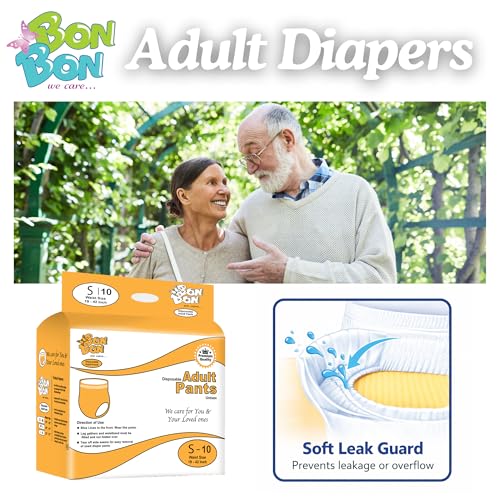 Image of Bonbon Premium Adult Diaper Pant Style Small (PACK OF 1) - 10 Count - S - Ultra Leak-Guard with Absorption and Distribution Layer (ADL) small adult diaper for men and women - Waist Size 19-42 Inch, 48-106 cm