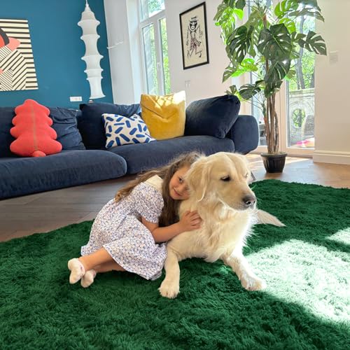 OLANLY 2x5 Machine Washable Runner Rugs for Hallway, Soft Fluffy Shaggy Bedside Rugs for Bedroom, Living Room, Indoor Floor Carpet for Kids Girls Boys, Nursery Rooms, Home Decor Aesthetic, Dark Green