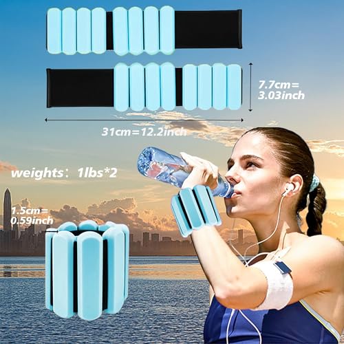Image of Wrist Ankle Weights for Women 2 Pack(1lb Each), Ideal for Strength Training | Adjustable Silicone Wearable Arm and Leg Weights for Pilates, Gym, Yoga, Cardio. Waterproof, Anti slip, Sweat Proof