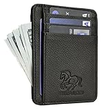 Estalon RFID Front Pocket Wallet Minimalist Wallets Leather Slim Wallet Money Clip RFID Blocking with Gift Box (Black Pebble)