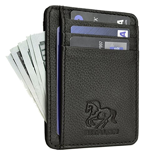 ESTALON Minimalist Wallet for Men and Women - Genuine Leather RFID Secured Card Case (Coal)