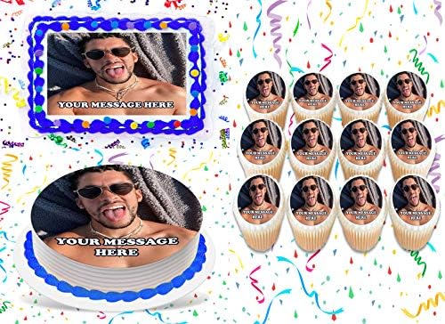 Bad Bunny Cake Topper Edible Image Personalized Cupcakes Frosting Sugar Sheet (2" Cupcakes (12))