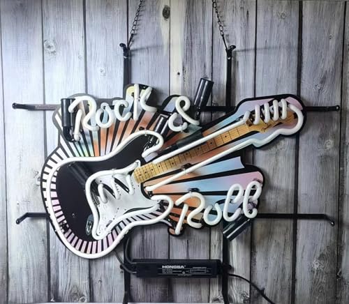Image of Neon Signs Bar Bedroom Compatible For inin Rock And Roll Guitar Music Glass Neon Signs for Office Hotel Birthday Man Cave Neon Light Art Wall Lights 24 X 20 Inches