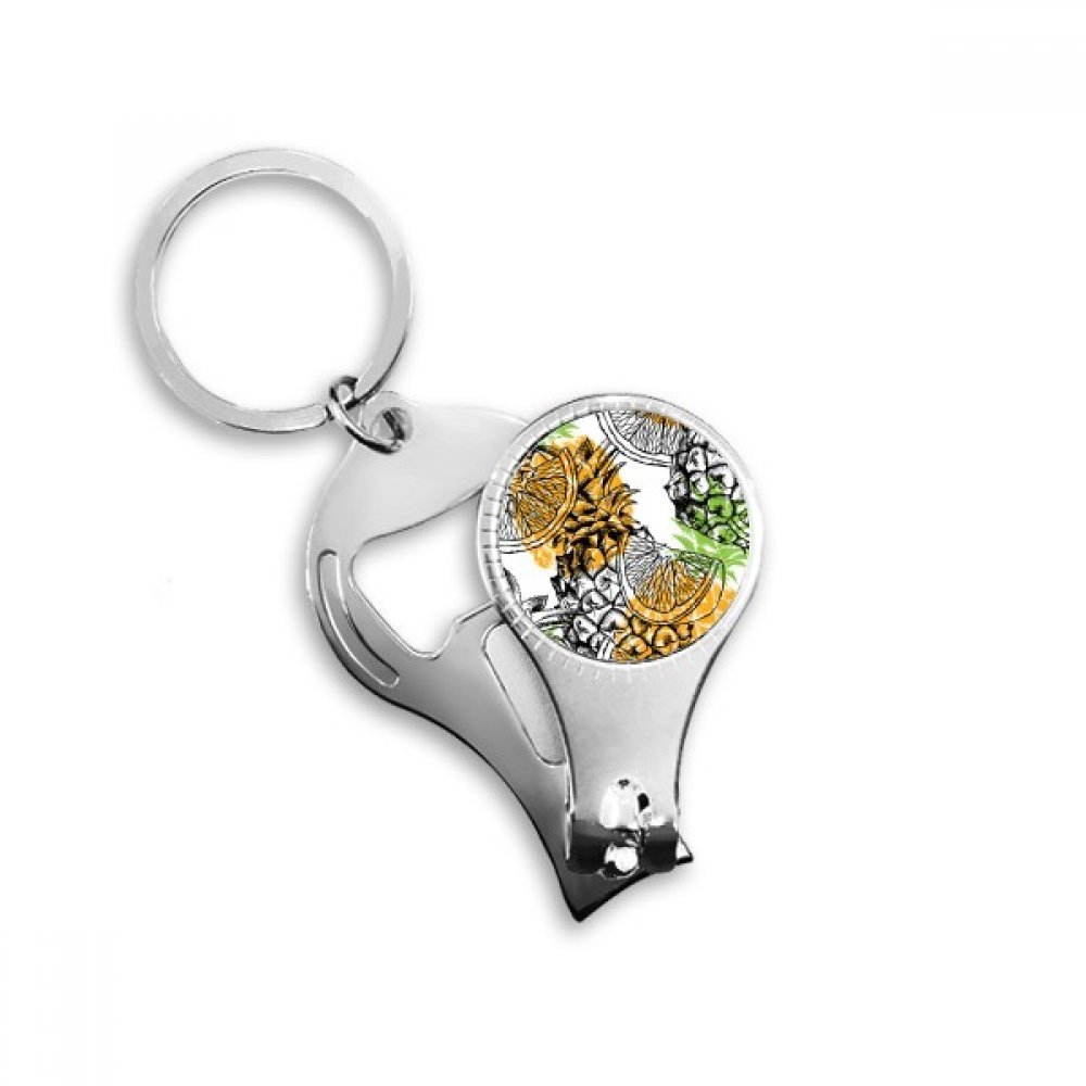 Porte-clés métal fruit tropical jaune citron avec coupe-ongles et décapsuleur intégré