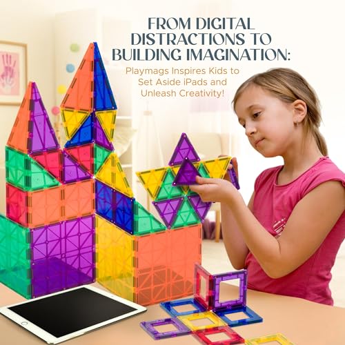 Playmags Magnetic Tiles for Kids – 100pcs Magnet Building Set for Toddlers Ages 1-5 | Stem Montessori Toy for 2 3 4 Year Old Boys & Girls | Toys for Toddlers, Preschool & Middle School Children image 6