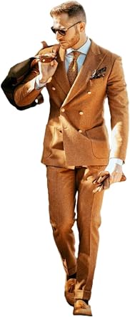 Mens 2-Piece Suit Double Breasted Buttons Jacket+Pants Tuxedos for Formal Dinner