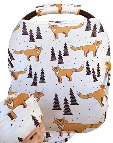 Image of Rosy Kids Stretchy Infant Car Seat Canopy Cover, Jersey Car Seat Cover Elastic Nursing Scarf Privacy Cover with Matching Car Seat Handle Cover and Baby Hat, Color18MH04