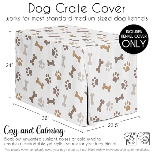 Sweet Jojo Designs 36in. Medium Dog Crate Cover (Bones and Paw Prints) Pet Cage, Kennel Covers (Modern, Cartoon, Doggy, Puppy, Neutral, Paws Print, Whimsical, Brown, Tan, Grey, Taupe and Off White) - Image 6