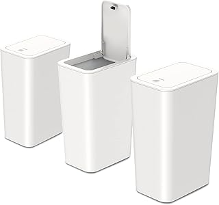 N. NETDOT 3 Pack 2.6 Gallon / 10L Bathroom Trash Can with Lid,Kitchen Garbage Can Small Trash Bin Waste Basket for Bathroom,Kitchen,Bedroom,Living Room,Office - Off White