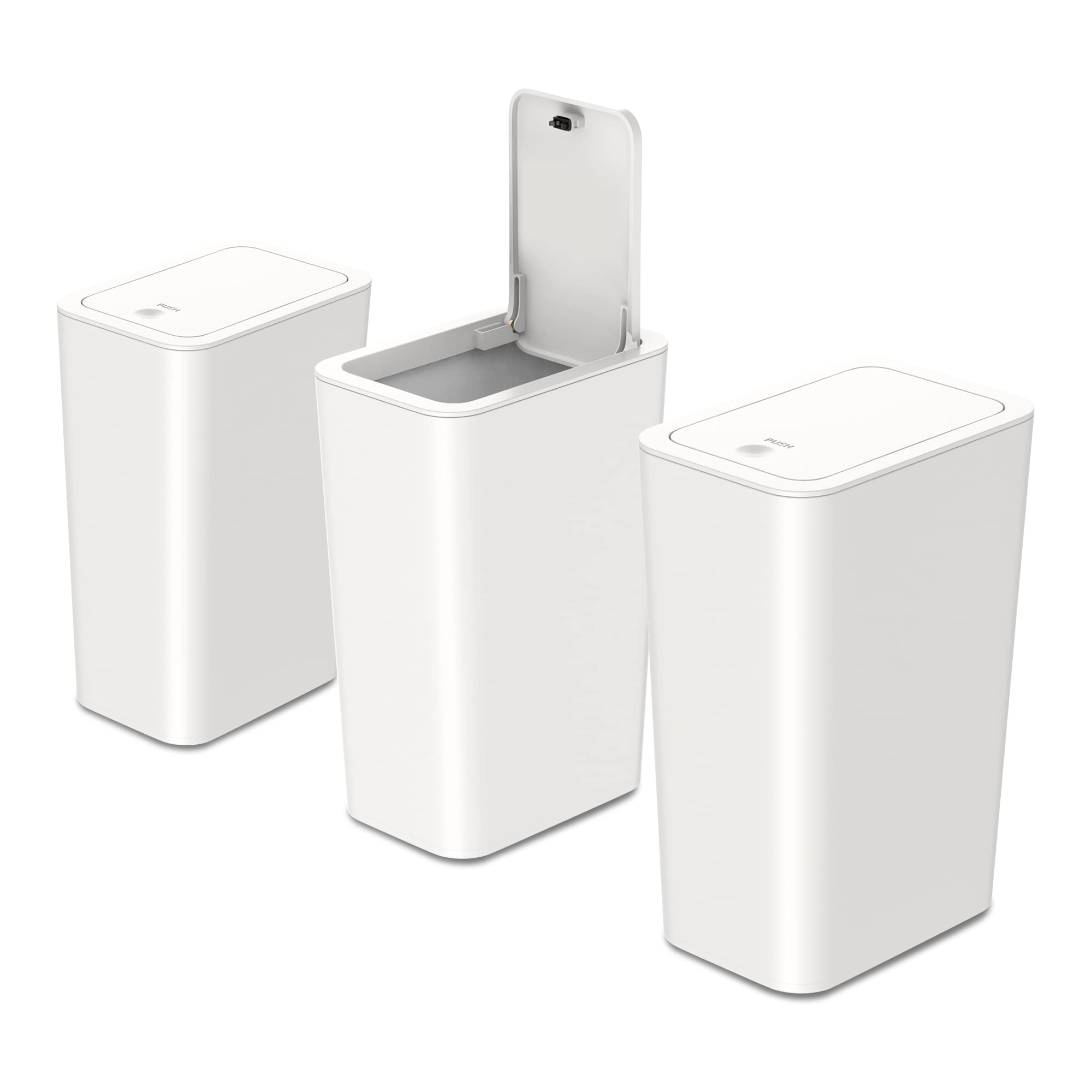 N. NETDOT 3 Pack 2.6 Gallon / 10L Bathroom Trash Can with Lid,Kitchen Garbage Can Small Trash Bin Waste Basket for Bathroom,Kitchen,Bedroom,Living Room,Office - Off White