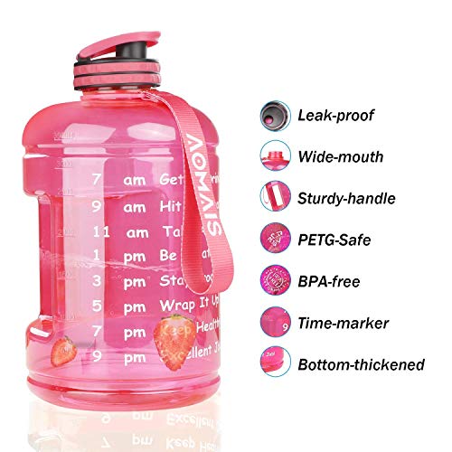 AOMAIS Gallon Water Bottle with Motivational Time Marker, Large 74 oz, Leak-Proof, Wide Mouth, BPA Free Water Bottles for Sports Gym Fitness Work(74oz, Pink) - Thumbnail 5