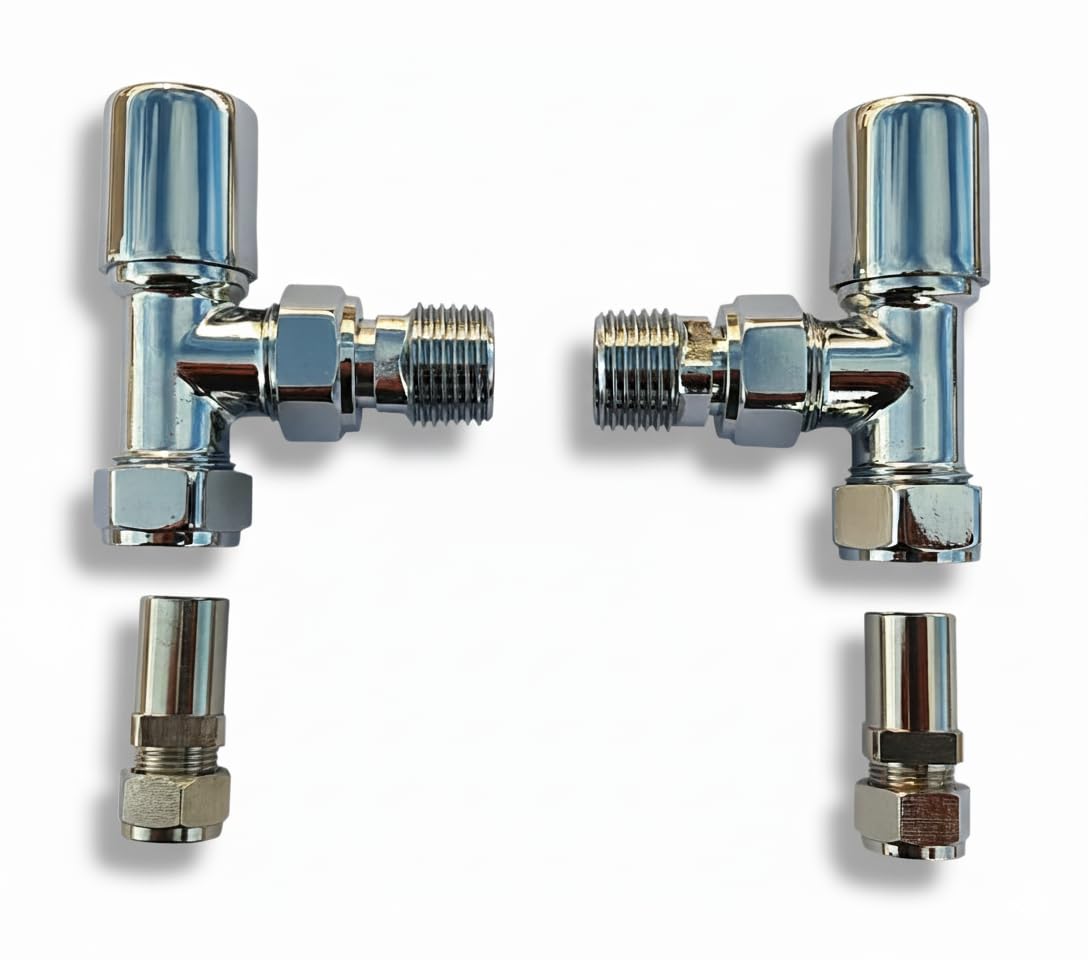 Greened House Chrome Milano Angled 10Mm Towel Rail Valves 1/2" /10Mm Radiator Valves