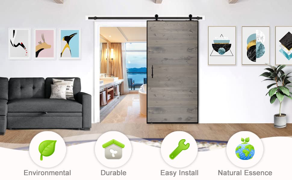 Image of S&Z TOPHAND 42 in. x 84 in. Elephant Gray Barn Door with Sliding Hardware Kit, Stainless Steel Frame Modern Style - Simple Assembly Required
