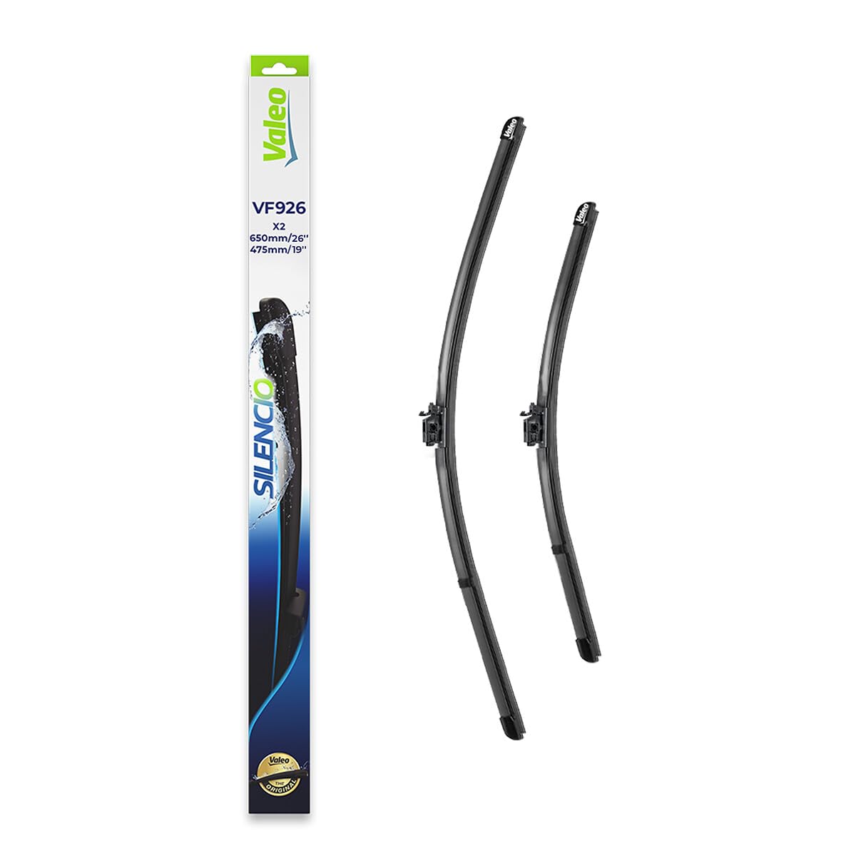 VALEO Silencio Tergicristalli VF926 Kit di Spazzole tergicristallo originali Flat Blade ad Alte Prestazioni, Maggior Visibilità su Strada 650mm/475mm Anteriore Confezione da 2 577926