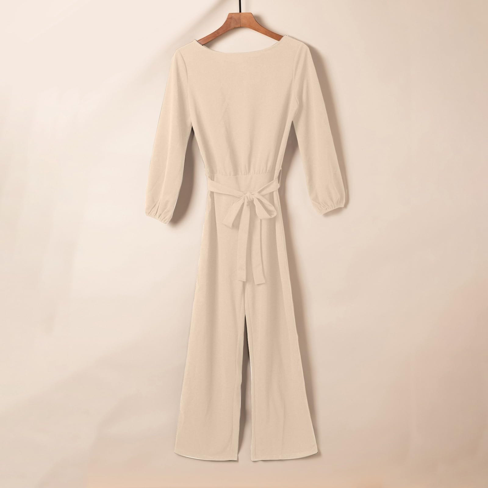 Genérico Monos Mujer Fiesta - Monos Mujer Casual - Mono Sencillo De Color Liso para Mujer Manga Larga Cintura Ceñida Pierna Ancha Mono Informal