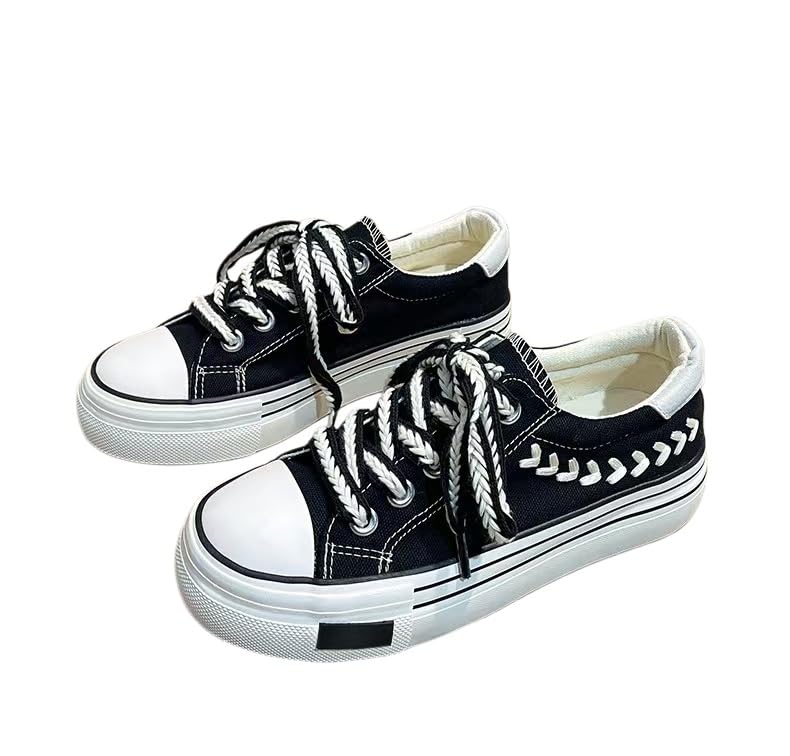 Sneakers Donna,Sneakers da Donna con Plateau in Tela, Basse, con Lacci Spessi E Suola Ammortizzata per L'Uso Quotidiano.
