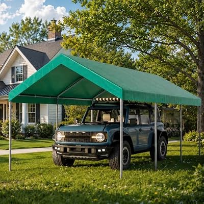 Nuturelly 10 x 20 FT Heavy Duty Carport, All-Weather Car Canopy Shelter with Reinforced Steel Frame, Portable Garage Tent for SUV, Truck, Boat & Outdoor Events, UV Resistant Waterproof Cover, Green