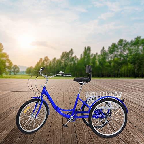 Ethedeal 24" Dreirad für Erwachsene mit Einkaufskorb, 6 Geschwindigkeit 3 Rad Fahrrad Senioren Dreirad Cruise Bike, Comfort Fahrrad für Outdoor Sports Shopping (Blue) – Bild 5