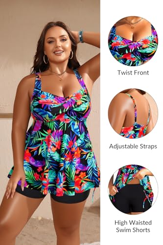 Image of Aqua Eve Women Plus Size Tankini Swimsuit Two Piece Flowy Swimdress Bathing Suits with Shorts