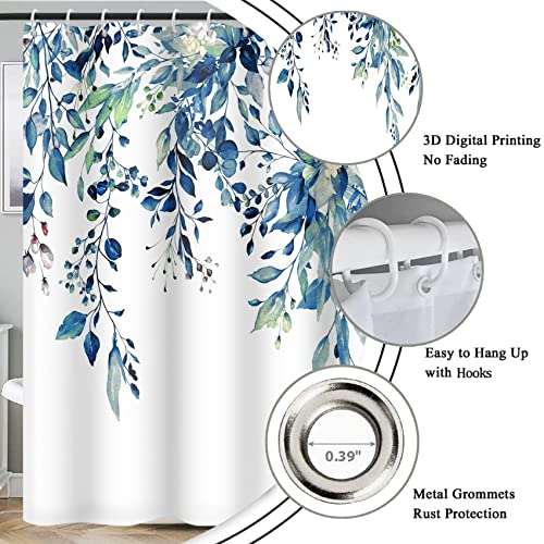 MIRRORANG Stall Shower Curtain, Blue Floral Bathroom Shower Curtain Mildew & Mould Resistant Polyester Bath Curtains 10 Hooks - Image 3
