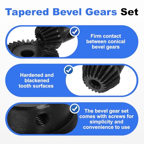 Image of uxcell 2Pcs Tapered Bevel Gears Set, 1 Mod 1:2 (20T /40T) Harden Steel Straight Bevel Gear, 90 Degree Steering Motor Gears, (10mm /20mm Shaft Hole with Keyway)