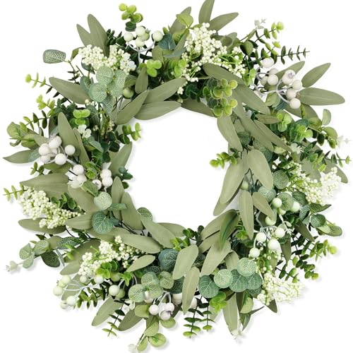COLORSPEC Corona de eucalipto para Puerta Delantera, Corona Verde de Primavera y Verano, 46 cm, decoración Artificial Realista para Puerta de Granja, Boda, hogar, Ventana, Pared, Chimenea