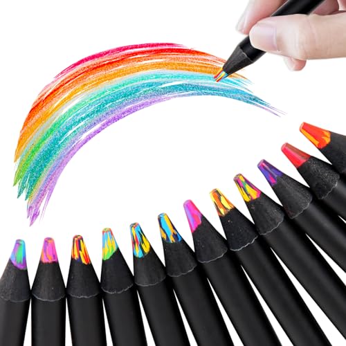 Ugmic Regenbogenstift 12 Stück, Buntstifte Kinder 7 in 1 Regenbogen Buntstifte, Dickere Mine Art Supplies für Erwachsene Zeichnung FäRbung Skizzieren...