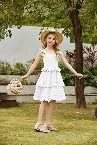 Arshiner Girls Dresses Ruffle Sleeve Tiered Casual Flowy Swing Tween Sundress with Pockets for Girls 5-13 Years3