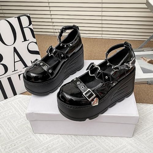 Image of Ulalaza Women Mary Jane Dress Pumps Lolita Shoes Cute Platform Gothic Double Ankle Strap Round Toe Chunky Heel Uniform Pumps Shoes Perfect for School Party Business Work Dance Date Night Club