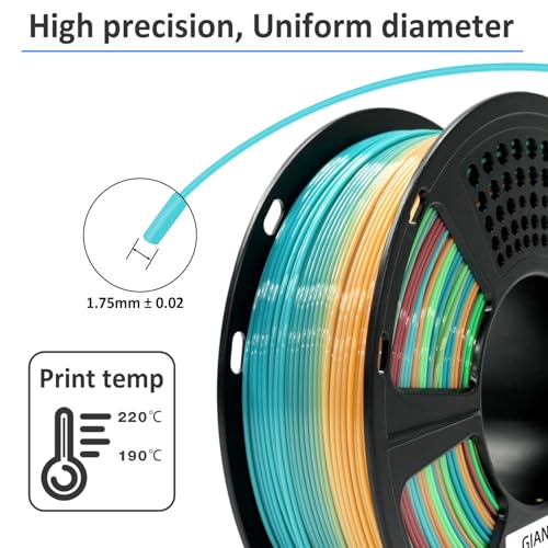 Image of GIANTARM 3D Printer Filament,1.75mm Rainbow PLA Filament,Color Changing Filament 1kg Spool (2.2lbs),Muticolor Filament with Vacuum Packaging