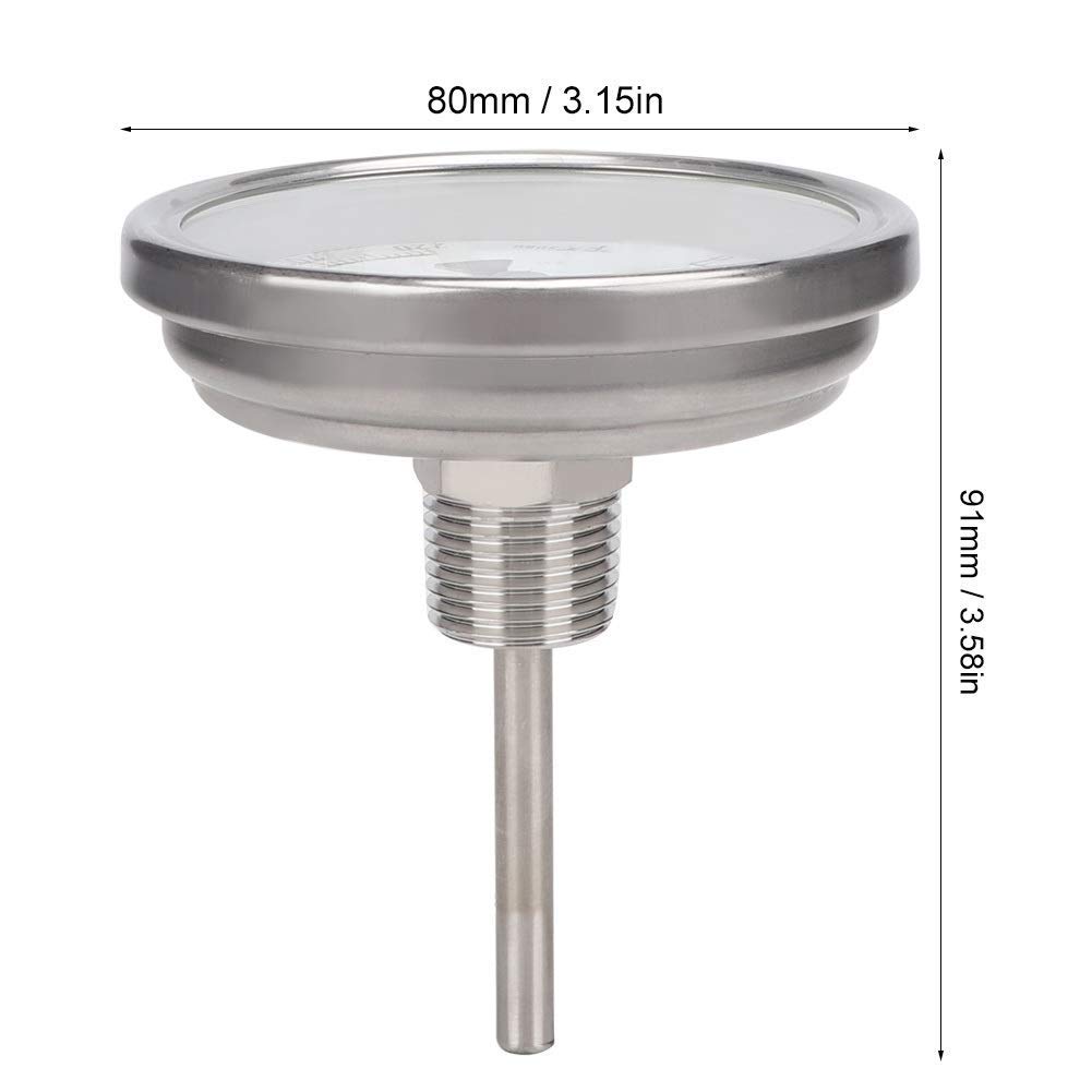 Termómetro de dial, termómetro para líquidos, termómetro para elaboración de cerveza, termómetro de cerveza de metal de acero inoxidable NPT de 1/2 pulgada, termómetro para elaboración