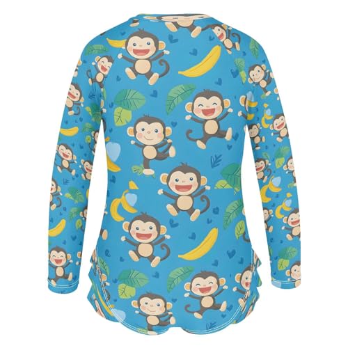 Cute Monkey Banana Tropical Girls Long Sleeve Swimsuits One Piece Zipper Bathing Suit UPF 50+ Rashguard Swimwear3