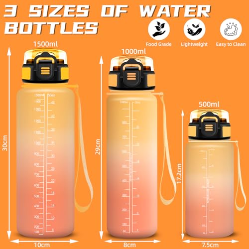 Trinkflasche, Trinkflasche 1 5 liter, Wasserflasche mit Strohhalm, Leicht zu Reinigen, Flasche Auslaufsicher, mit Motivierenden Slogans… – Ansicht 6