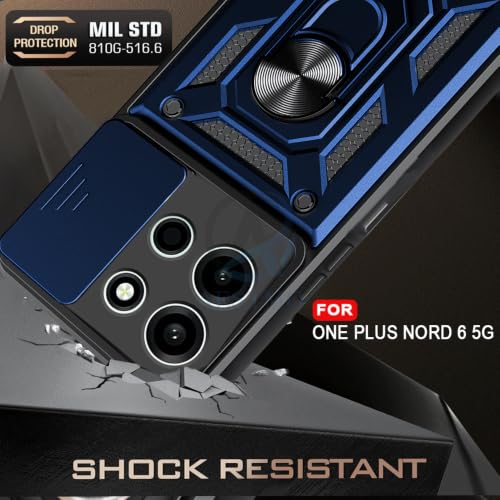 Image of AESTMO Tough Armor OnePlus Nord 6 5G Bumper Back Case Cover | Ring Holder & Sliding Camera Shield Cover | 360 Degree Protection Back Case Cover for OnePlus Nord 6 5G (Blue)