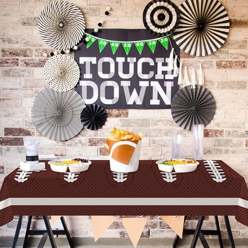 Image of Football Party Decorations Disposable Tablecloth Plastic Touchdown Table Cover Perfect for Super Bowl Football Birthday Party Decorations and Gameday Tailgate Decorations 54 X 108Inch, 3 Pack