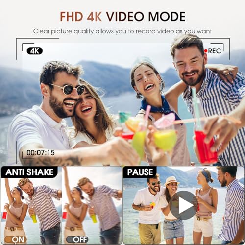 Upgraded 4K Digital Camera with SD Card Autofocus,48MP Point and Shoot Camera with Flash Viewfinder & Dial,Vlogging Camera Anti-Shake,16X Zoom Portable Travel Camera,2 Batteries - Image 4