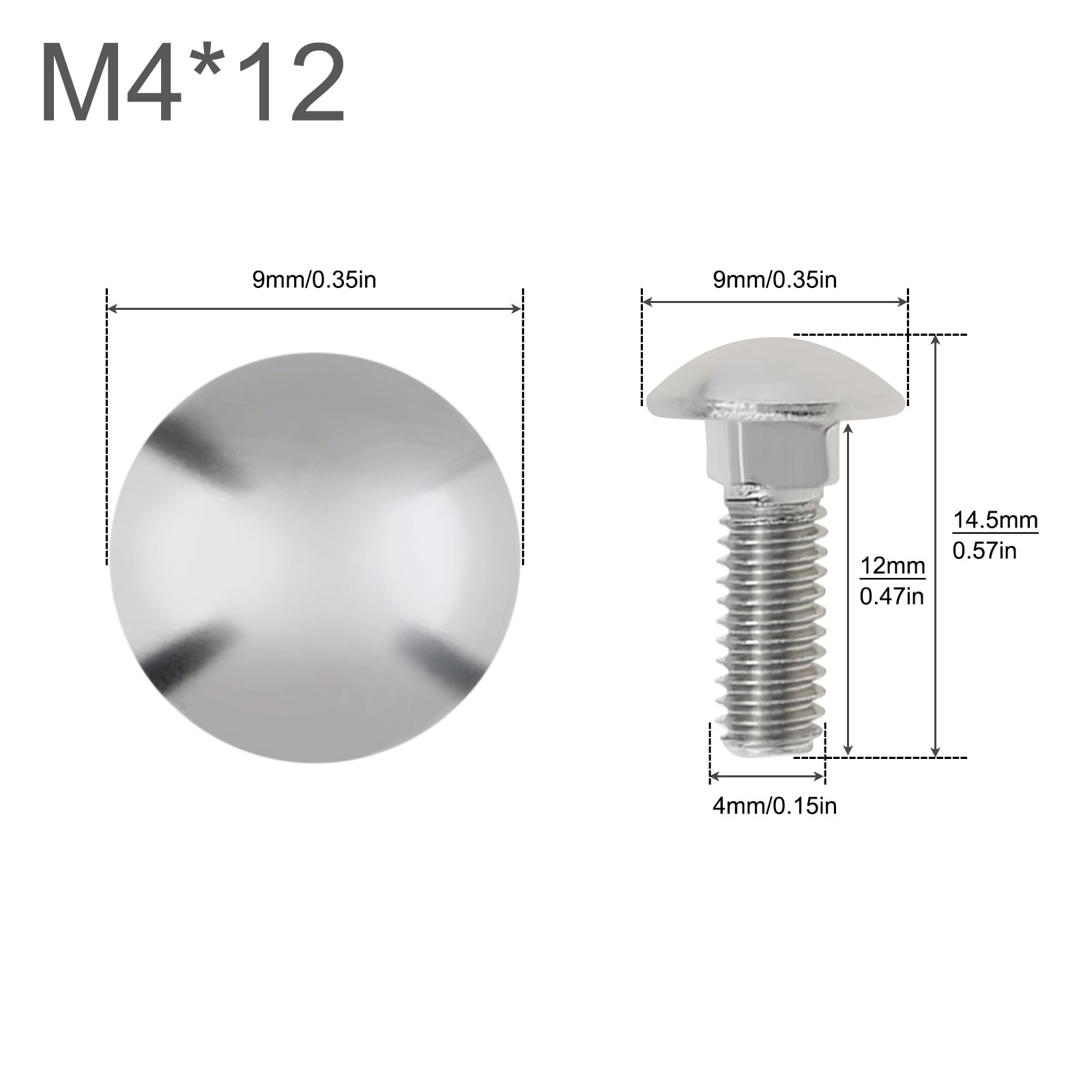 Smgda M4(4mmx12mm) Carriage Bolts Screws, 20pcs Cup Square Dome Coach Screws, 304 Stainless Steel, Round Head, Square Neck - Image 2
