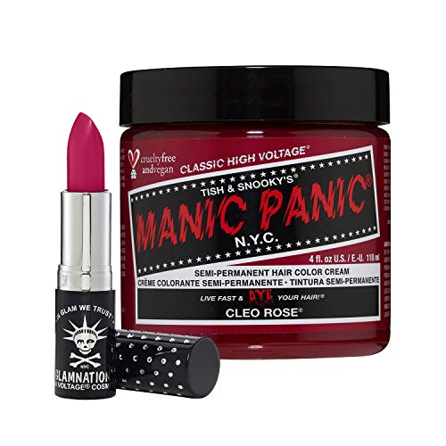 MANIC PANIC Cleo Rose Lethal Lipstick Bundle with Cleo Rose Hair Dye - Semi Permanent Hair Dye