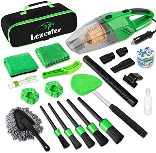 Lezcufer 17Pcs Car Interior Detailing Kit with High Power Handheld Vacuum, Car Cleaning Kit,Detailing Brush Set,Windshield Cleaning Tool,Cleaning Gel,Microfiber Towels, Complete Car Interior Care Kit