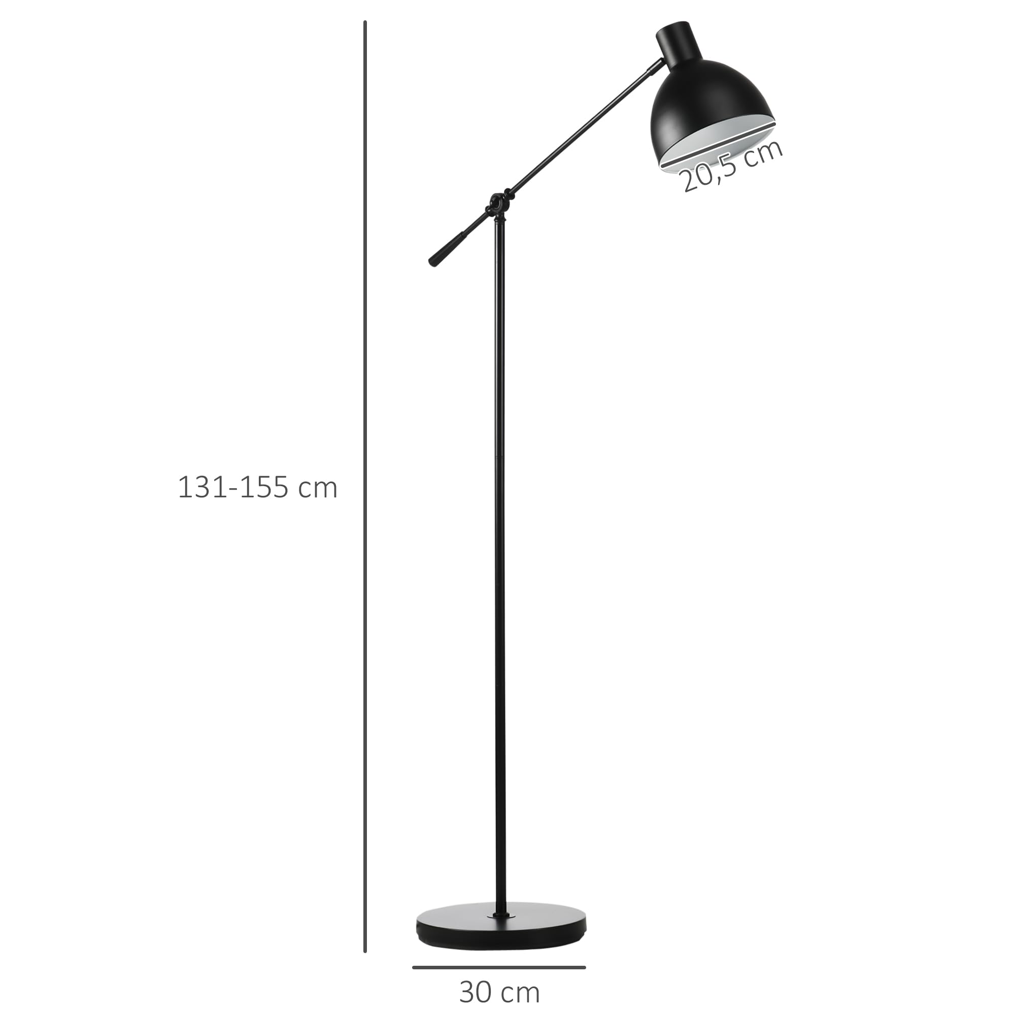 HOMCOM Lampada da terra regolabile in altezza girevole con presa E27 Nero