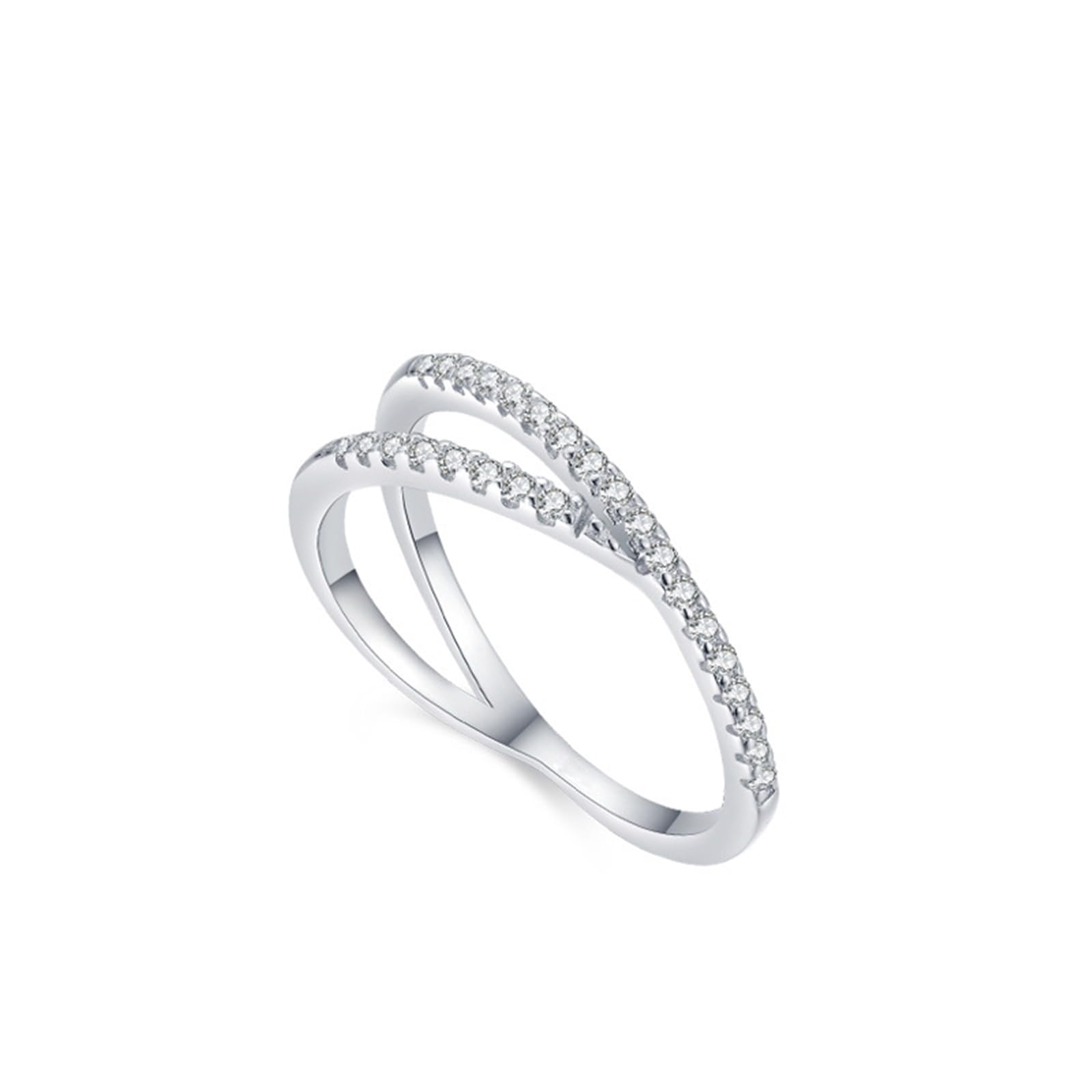Anello in oro bianco 18 carati con pavé di diamanti coltivati in laboratorio in vero oro, anello incrociato a due file personalizzato per le donne