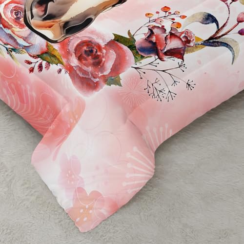 Image of AILONEN Beautiful Horse Comforter Set Twin Size, Horse with Floral Hoop Bedding Set for Kids Girls,Kawaii Animal Duvet Set,Pink Theme Bed in a Bag,Soft Microfiber,1 Quilt and 2 Pillowcases