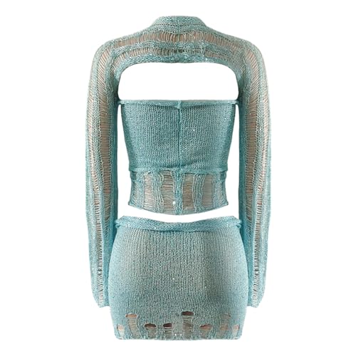 Beach Match Lounge Swimsuits Sets for Women Sequin Sexy Eyelet Hawaiian Crochet Skirts Swimsuits Cover Up Sets Womens 20254