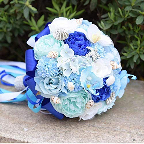 Wedding Bridal Bouquet Home Beach Seashell Wedding Bouquet Silk Roses Wedding Flowers Holding Tossing Flower Bride Rose Flowers Hydrangea Garden Bouquets Blue Beach Bouquet Starfish Bridal Bouquet #TOP2