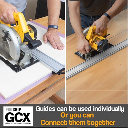 Image of ProGrip GCX Edge 50 Inch Clamp Guide Modular Extendable Track for Circular Saws, Routers & Jigsaws -Aluminum Cutting Guide with Locking Handle