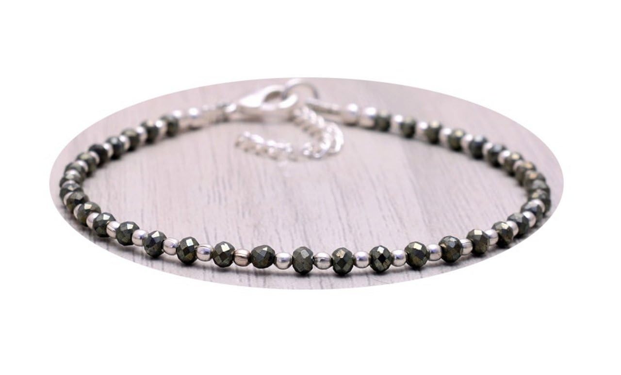 LKBEADSPyrite rondelle 2.5-3mm faceted 7inch Sterling Silver Stacking Beaded Bracelet, Simple Layering, Dainty Gemstone Bracelet, Fine Jewelry, Minimalist,