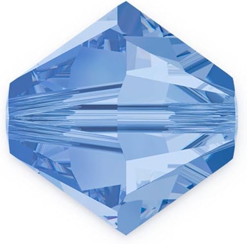 Preciosa - 100 cuentas de cristal bicono facetadas pequeñas de 0.157 in (0.16 pulgadas) azul zafiro claro, compatibles con cristales de Swarovski