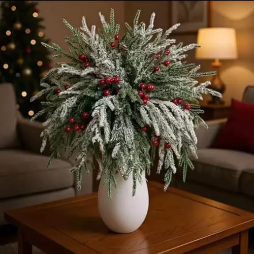 Real Touch Norfolk Pine Branch,35pcs Artificial Christmas Norfolk Pine Stems Branches for Vases DIY Crafts Garland Wreath Xmas Indoor Outdoor Home Decor